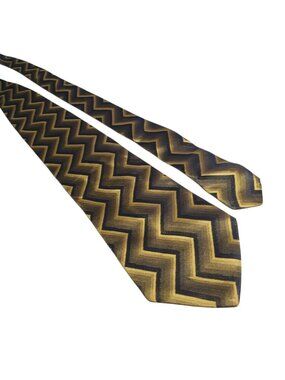 DFine Gold Black Zigzag Chevron Silk Tie Men Accessory Made Italy Elegant Formal